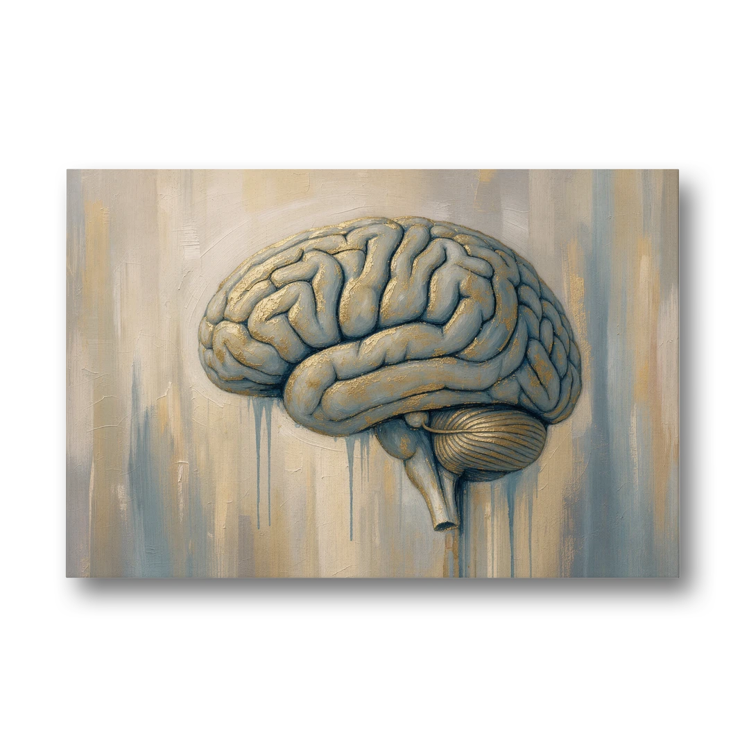 Brain Wall Art in Dusty Blue and Gold Leaf - Canvas Wall Art - Front