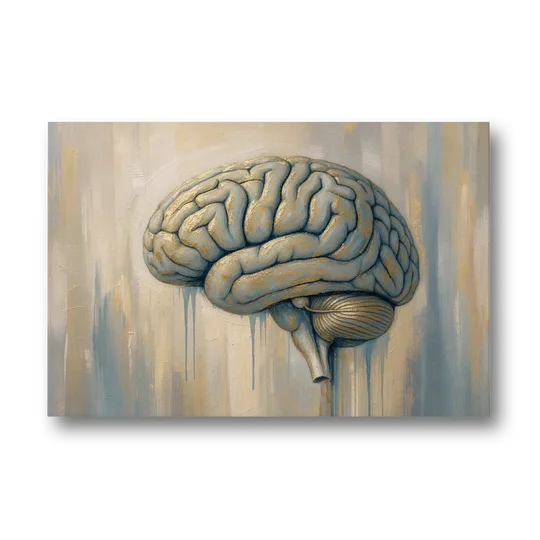 Brain Wall Art in Dusty Blue and Gold Leaf - Canvas Wall Art - Front