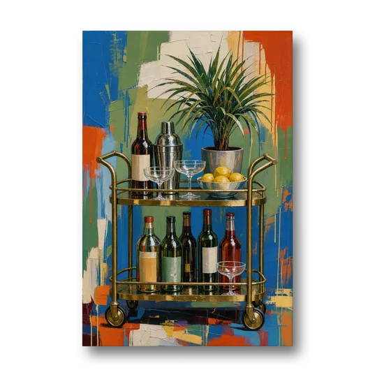 Brass Bar Cart with Lemons for the Home Bar - Canvas Wall Art - Front