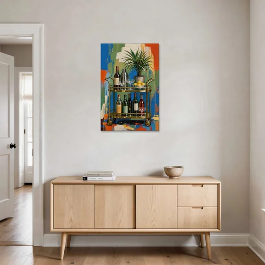 Brass Bar Cart with Lemons for the Home Bar - Canvas Wall Art - Coffee Table - 24x36