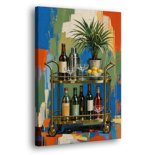 Brass Bar Cart with Lemons for the Home Bar - Canvas Wall Art - Side