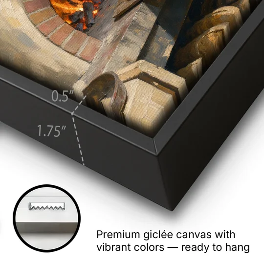 Bread Painting of the Wood Fired Oven - Black Framed Canvas Wall Art - Gallery Wrap Corner