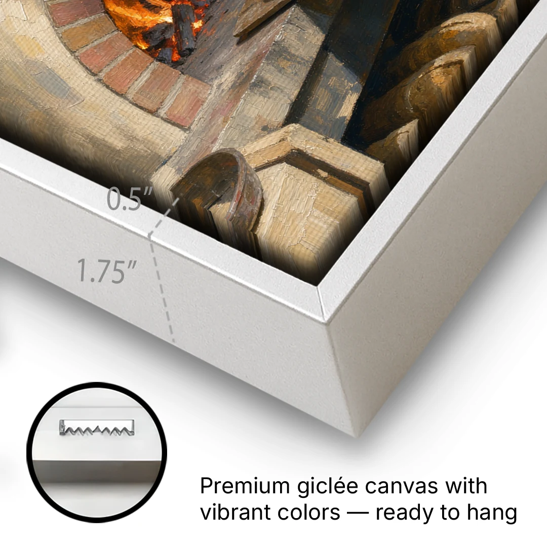 Bread Painting of the Wood Fired Oven - White Framed Canvas Wall Art - Gallery Wrap Corner
