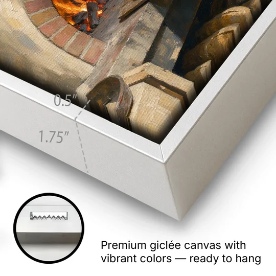 Bread Painting of the Wood Fired Oven - White Framed Canvas Wall Art - Gallery Wrap Corner