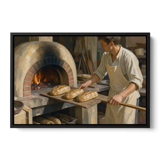 Bread Painting of the Wood Fired Oven - Black Framed Canvas Wall Art - Front