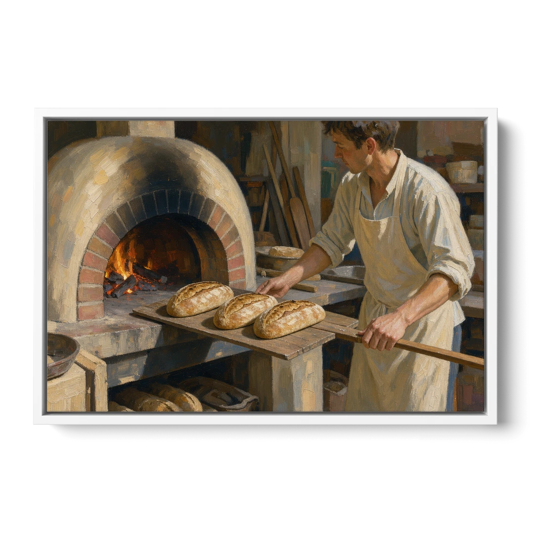 Bread Painting of the Wood Fired Oven - White Framed Canvas Wall Art - Front