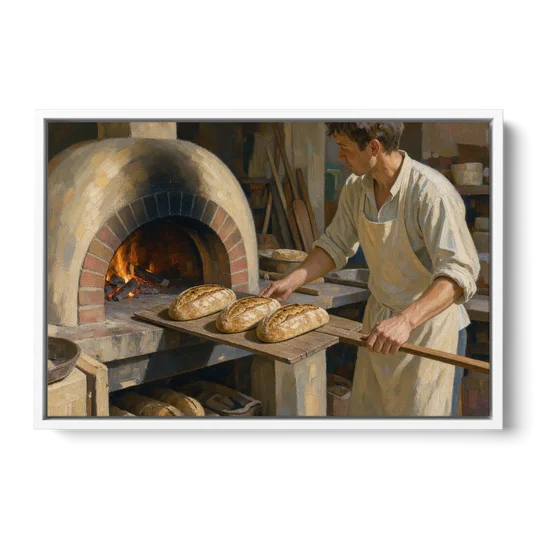 Bread Painting of the Wood Fired Oven - White Framed Canvas Wall Art - Front