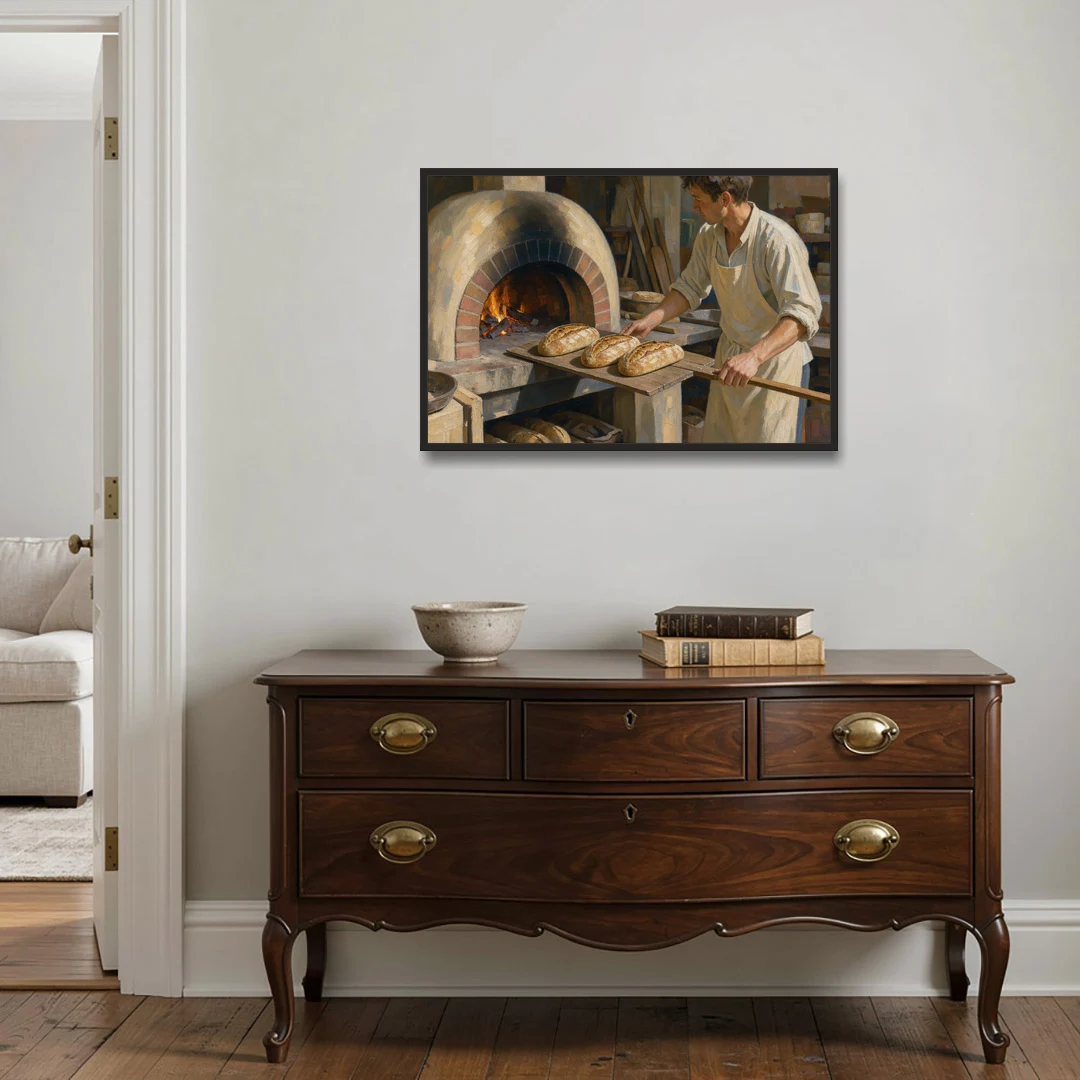 Bread Painting of the Wood Fired Oven - Black Framed Canvas Wall Art - Coffee Table - 36x24