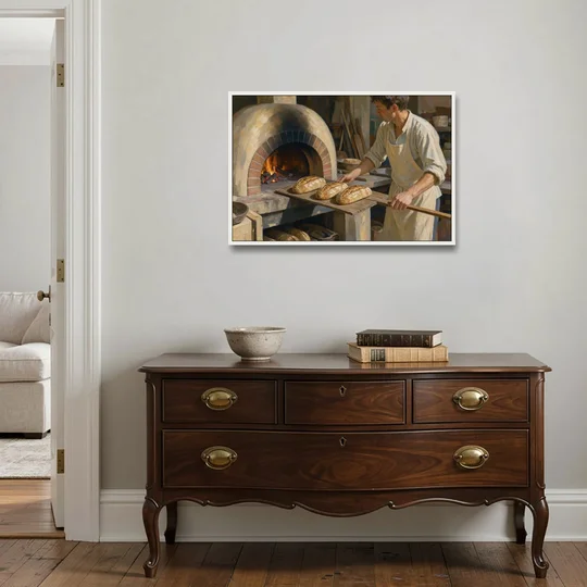 Bread Painting of the Wood Fired Oven - White Framed Canvas Wall Art - Coffee Table - 36x24