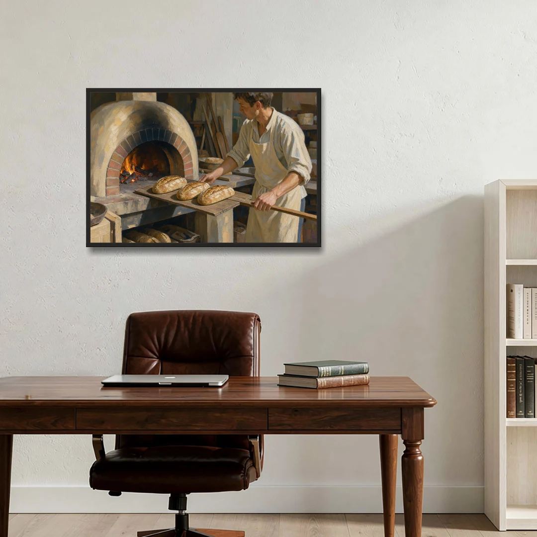 Bread Painting of the Wood Fired Oven - Black Framed Canvas Wall Art - Office - 36x24