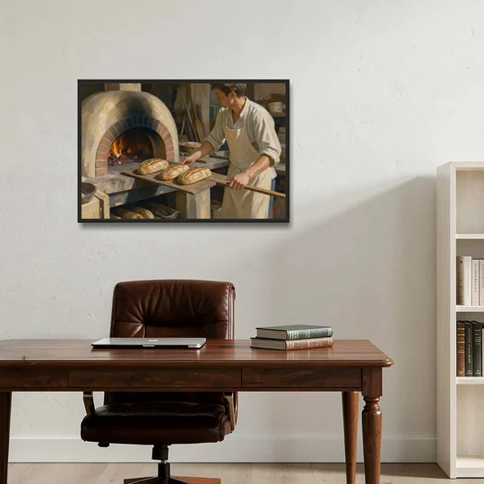 Bread Painting of the Wood Fired Oven - Black Framed Canvas Wall Art - Office - 36x24