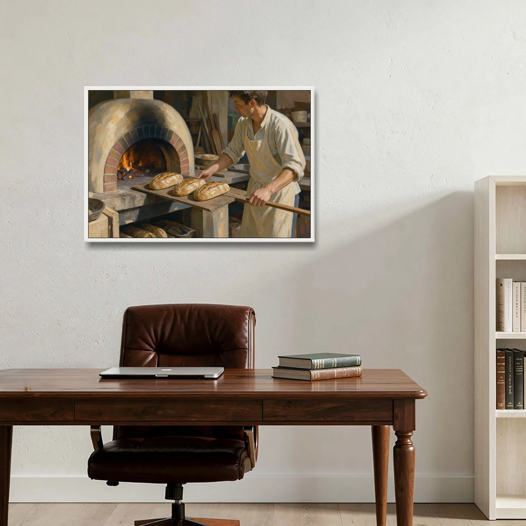 Bread Painting of the Wood Fired Oven - White Framed Canvas Wall Art - Office - 36x24