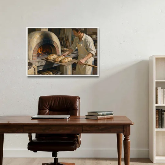 Bread Painting of the Wood Fired Oven - White Framed Canvas Wall Art - Office - 36x24