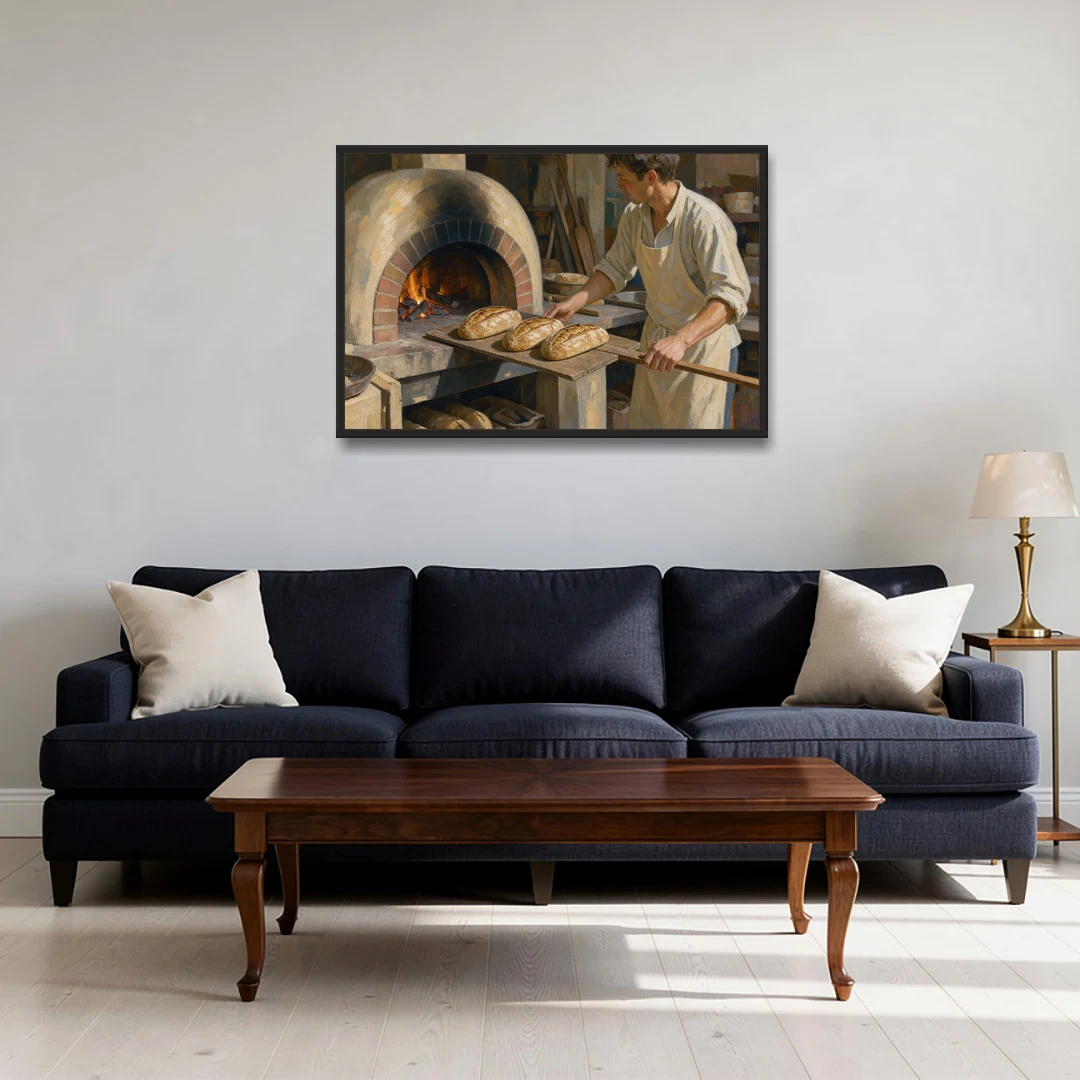 Bread Painting of the Wood Fired Oven - Black Framed Canvas Wall Art - Sofa - 36x24