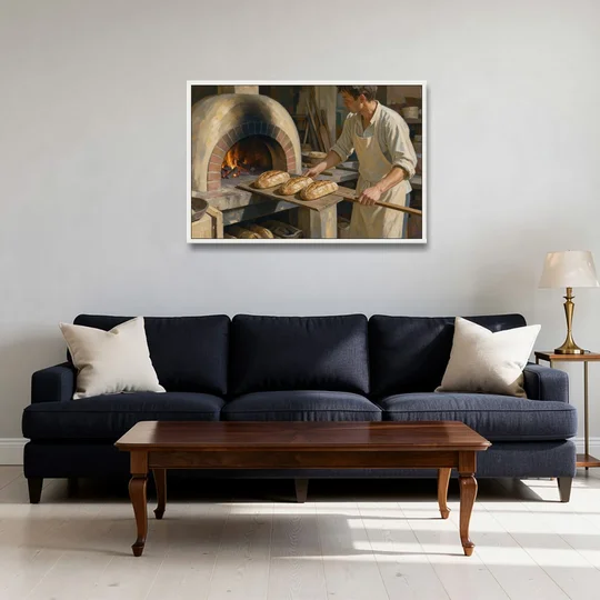 Bread Painting of the Wood Fired Oven - White Framed Canvas Wall Art - Sofa - 36x24