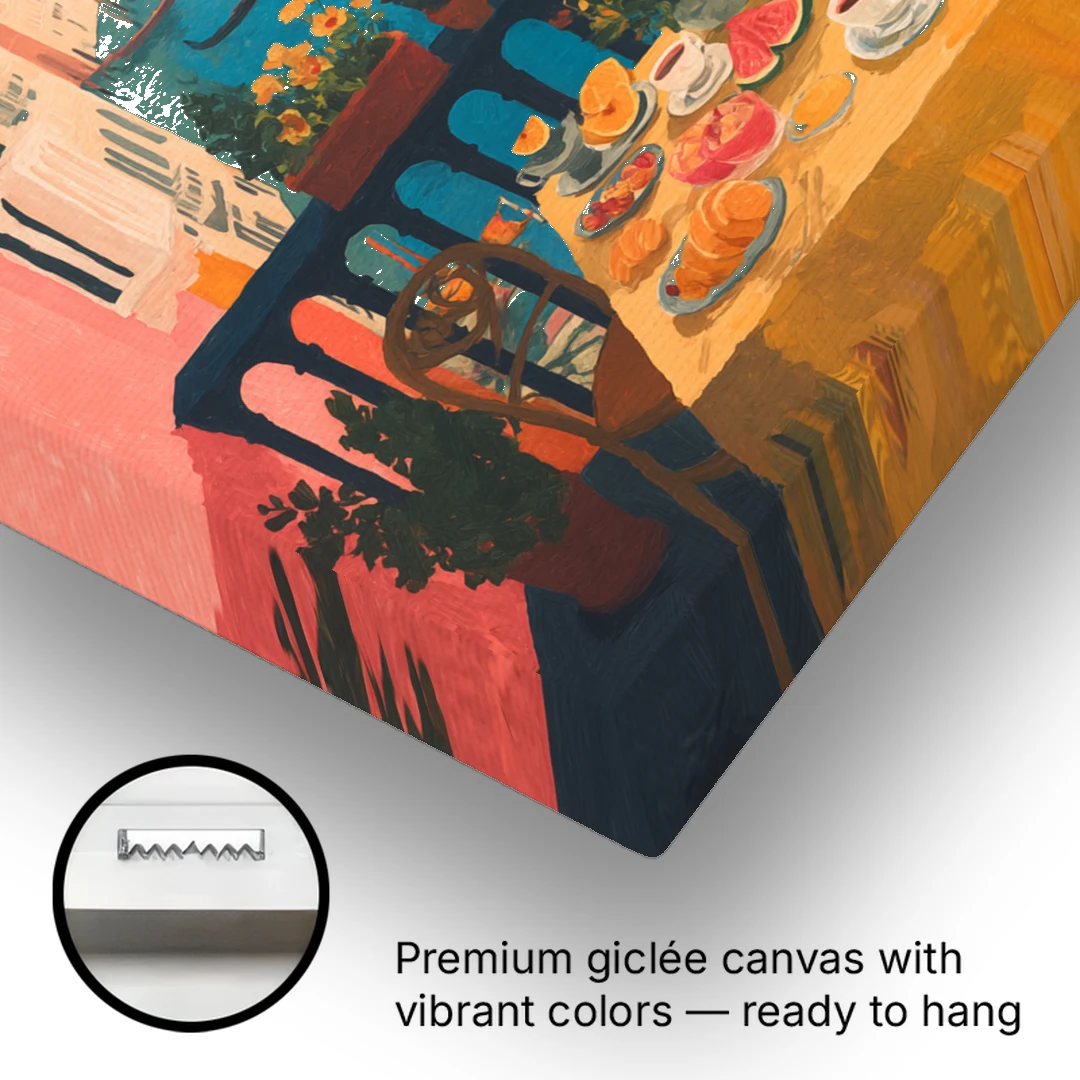 Breakfast Painting on a Venice Balcony - Canvas Wall Art - Gallery Wrap Corner