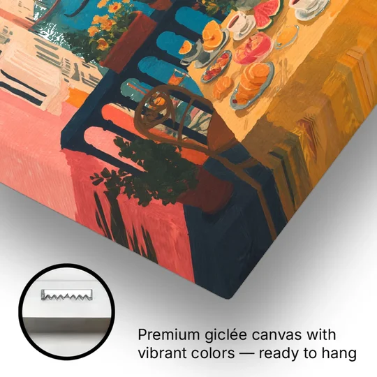 Breakfast Painting on a Venice Balcony - Canvas Wall Art - Gallery Wrap Corner