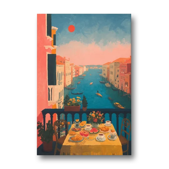 Breakfast Painting on a Venice Balcony - Canvas Wall Art - Front