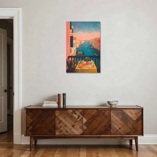 Breakfast Painting on a Venice Balcony - Canvas Wall Art - Coffee Table - 24x36