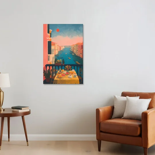 Breakfast Painting on a Venice Balcony - Canvas Wall Art - Sofa - 24x36