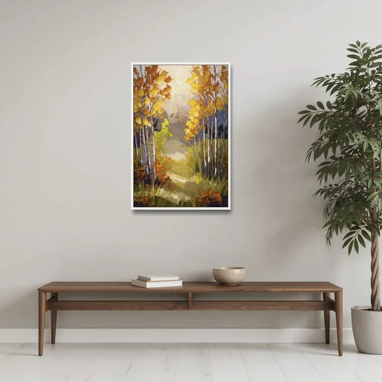 Breckenridge Aspen Forest Autumn - White Framed Canvas Wall Art - Coffee Table - 24x36