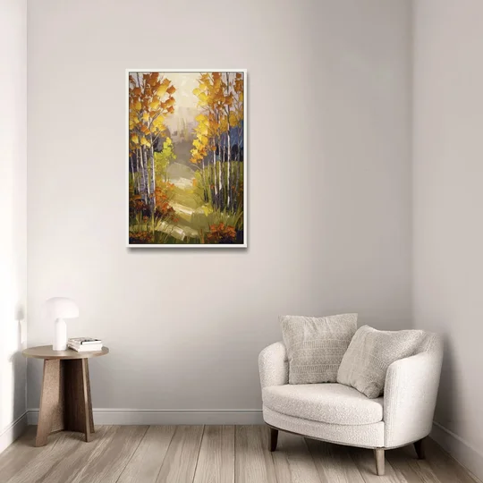 Breckenridge Aspen Forest Autumn - White Framed Canvas Wall Art - Sofa - 24x36
