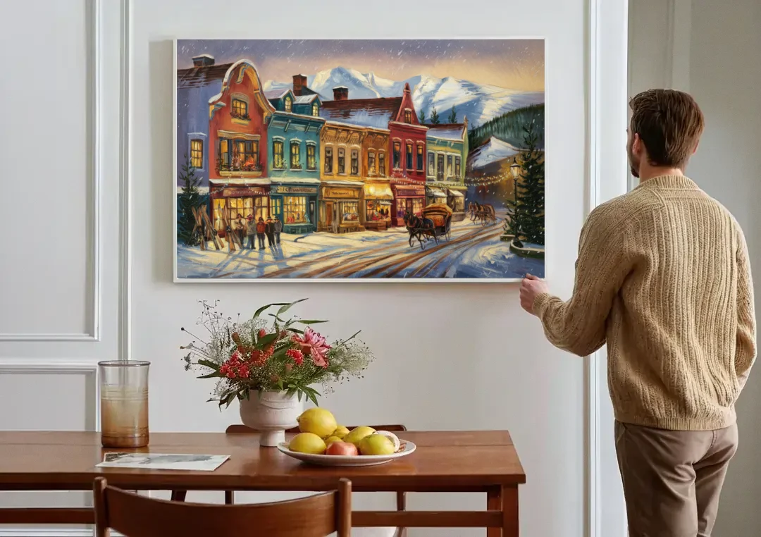 Breckenridge Historic Downtown canvas wall art above a dining table