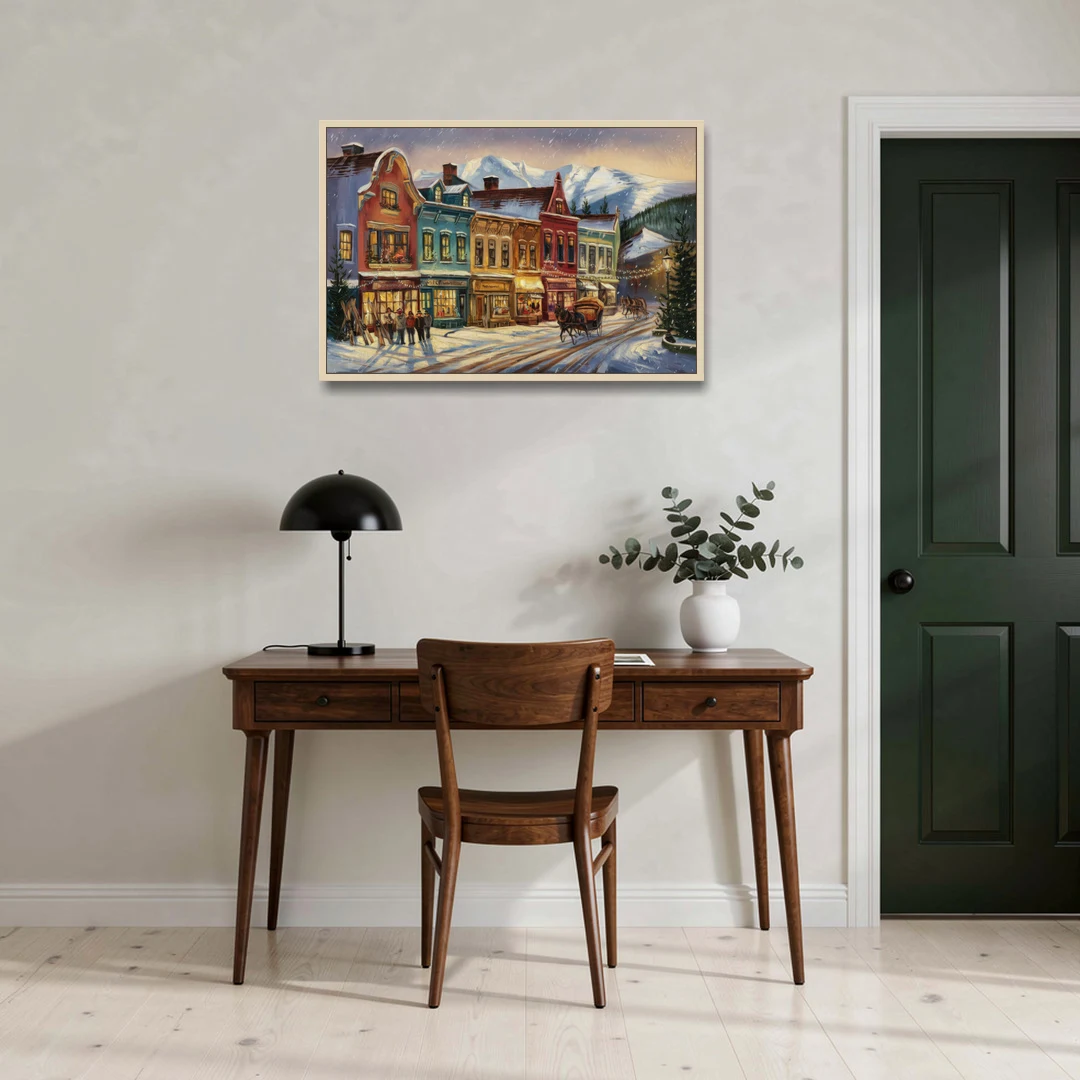 Breckenridge Historic Downtown - Oak Framed Canvas Wall Art - Office - 36x24