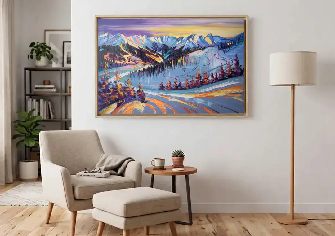 Breckenridge Scenic Trails canvas wall art above an armchair in a bright living room