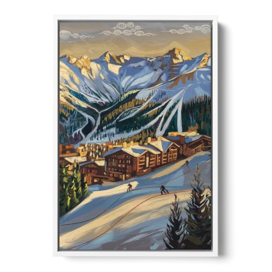 Breckenridge Ski Resort Panorama - White Framed Canvas Wall Art - Front