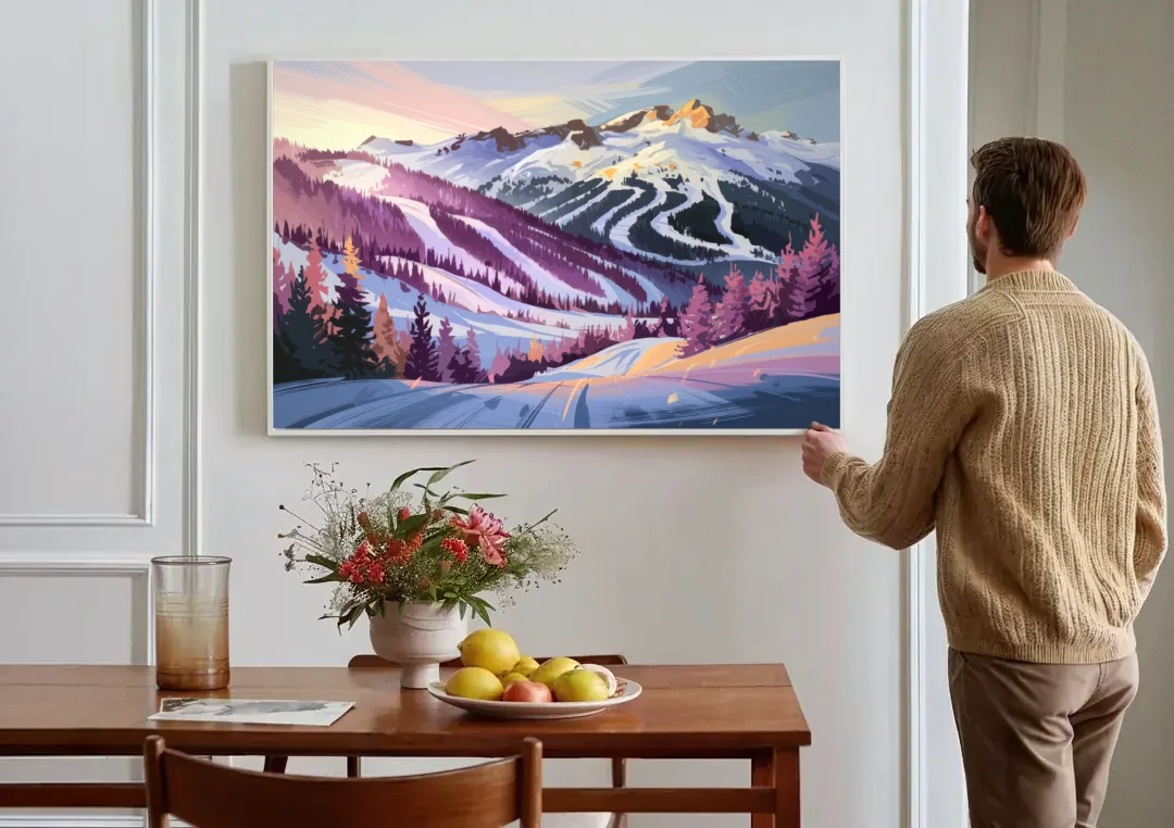 Breckenridge Snowy Peaks canvas wall art above a dining table