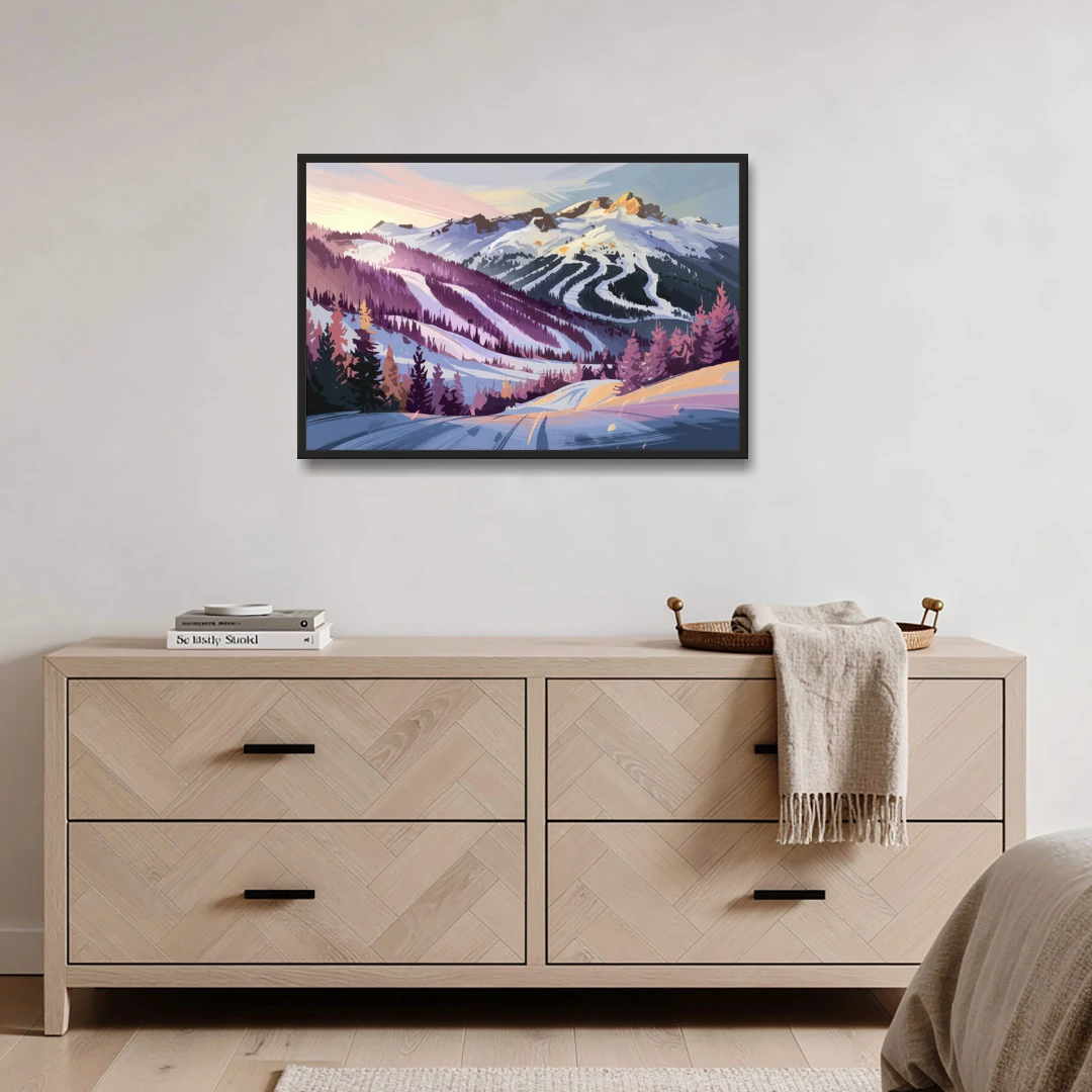 Breckenridge Snowy Peaks - Black Framed Canvas Wall Art - Coffee Table - 36x24