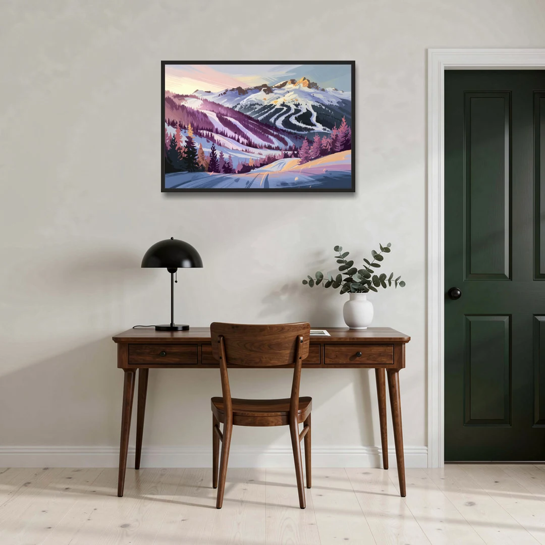 Breckenridge Snowy Peaks - Black Framed Canvas Wall Art - Office - 36x24