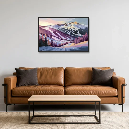 Breckenridge Snowy Peaks - Black Framed Canvas Wall Art - Sofa - 36x24