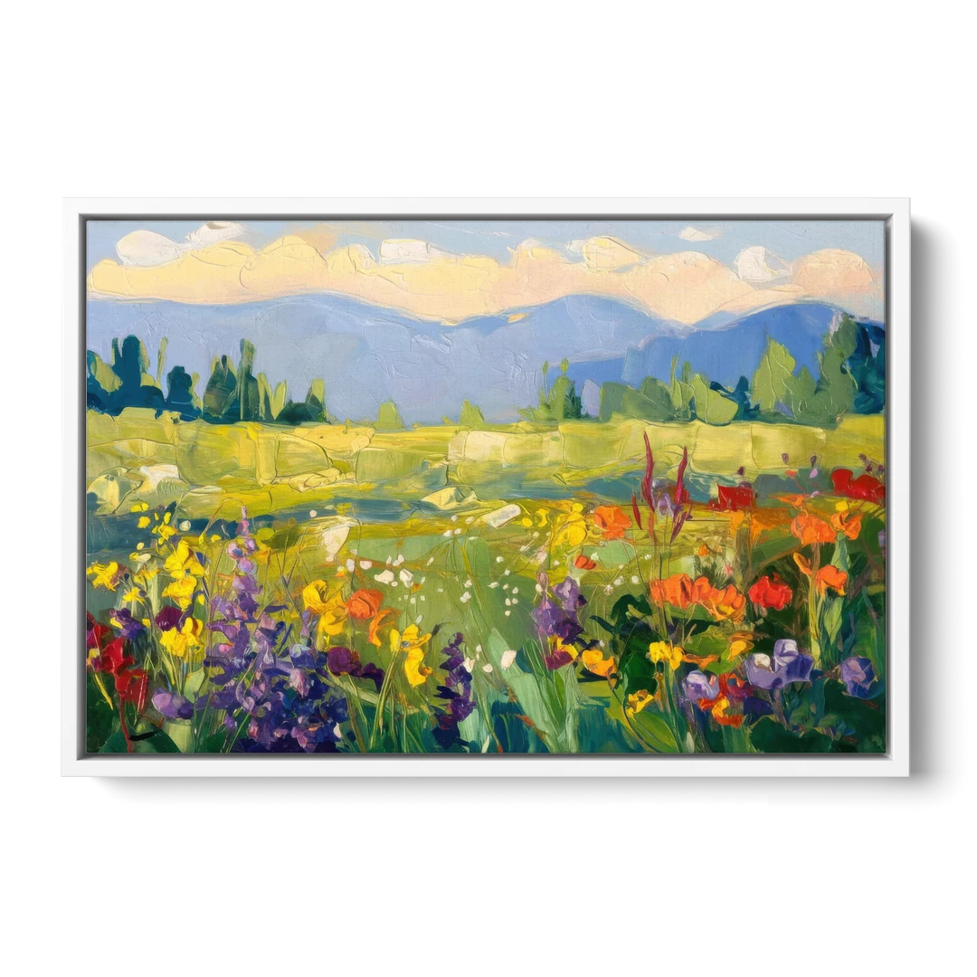 Breckenridge Summer Wildflowers - White Framed Canvas Wall Art - Front