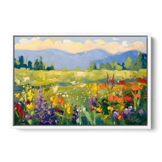 Breckenridge Summer Wildflowers - White Framed Canvas Wall Art - Front