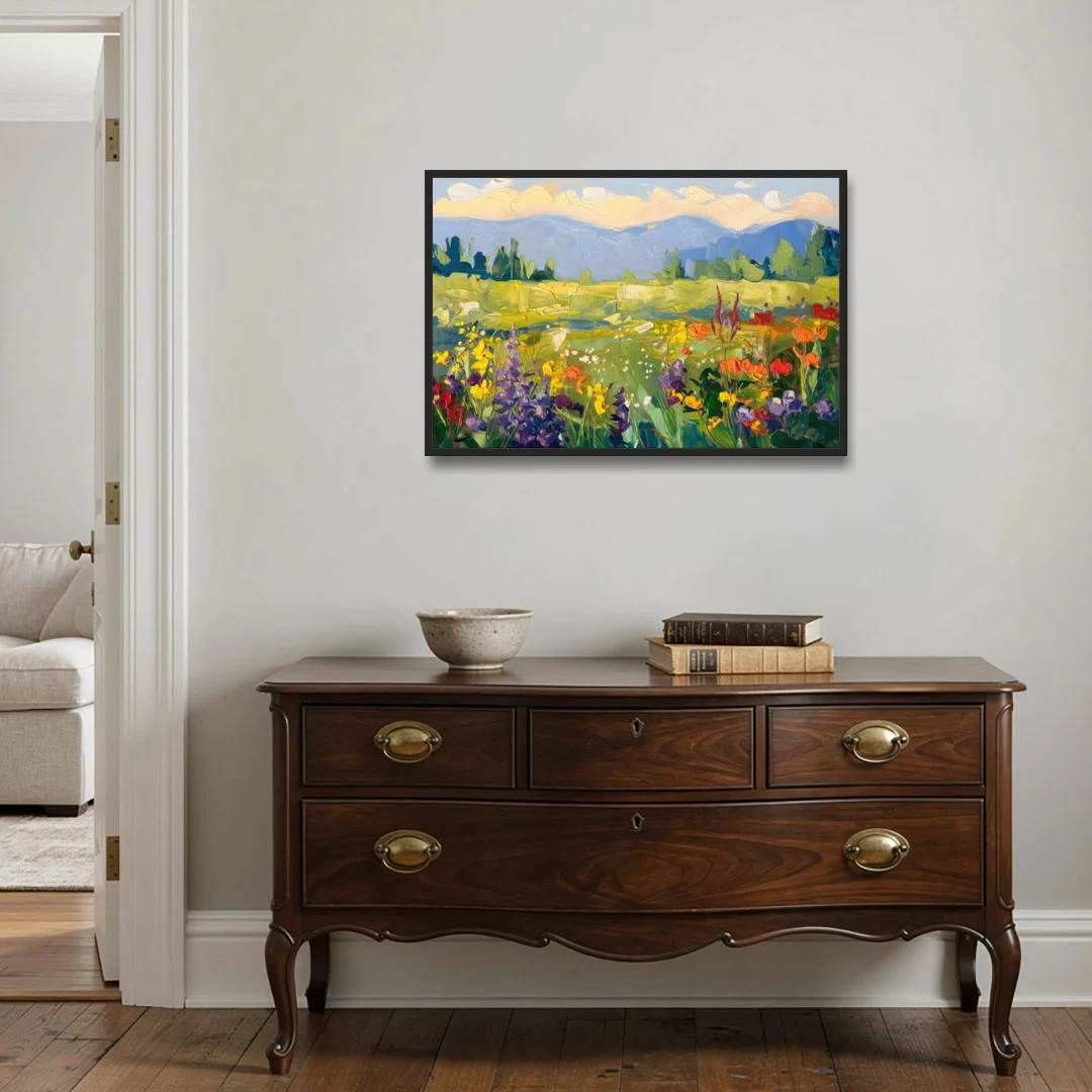 Breckenridge Summer Wildflowers - Black Framed Canvas Wall Art - Coffee Table - 36x24