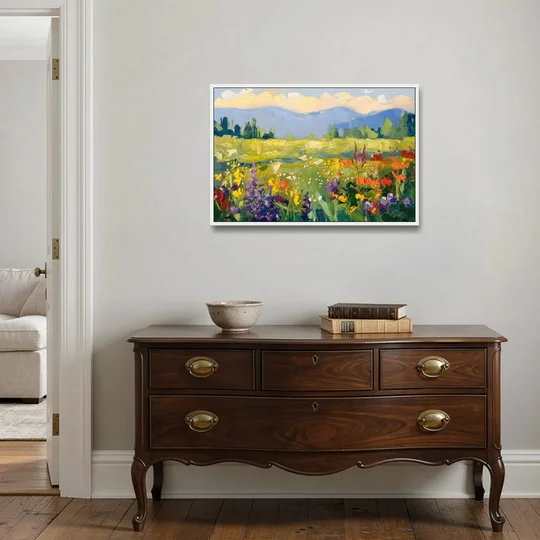 Breckenridge Summer Wildflowers - White Framed Canvas Wall Art - Coffee Table - 36x24