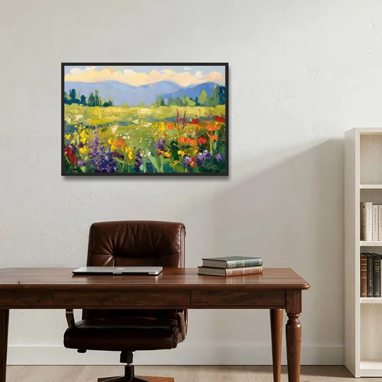 Breckenridge Summer Wildflowers - Black Framed Canvas Wall Art - Office - 36x24