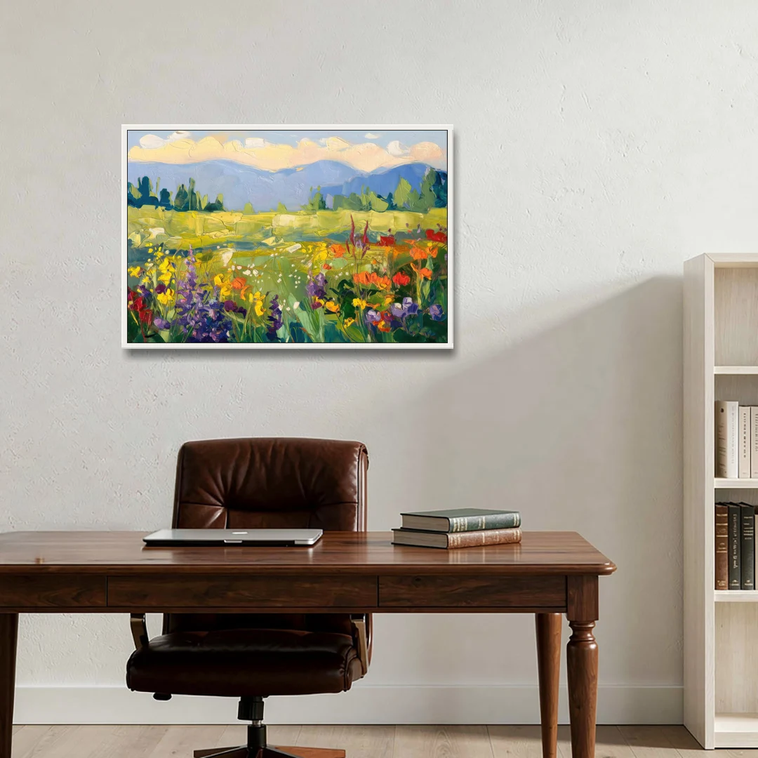 Breckenridge Summer Wildflowers - White Framed Canvas Wall Art - Office - 36x24