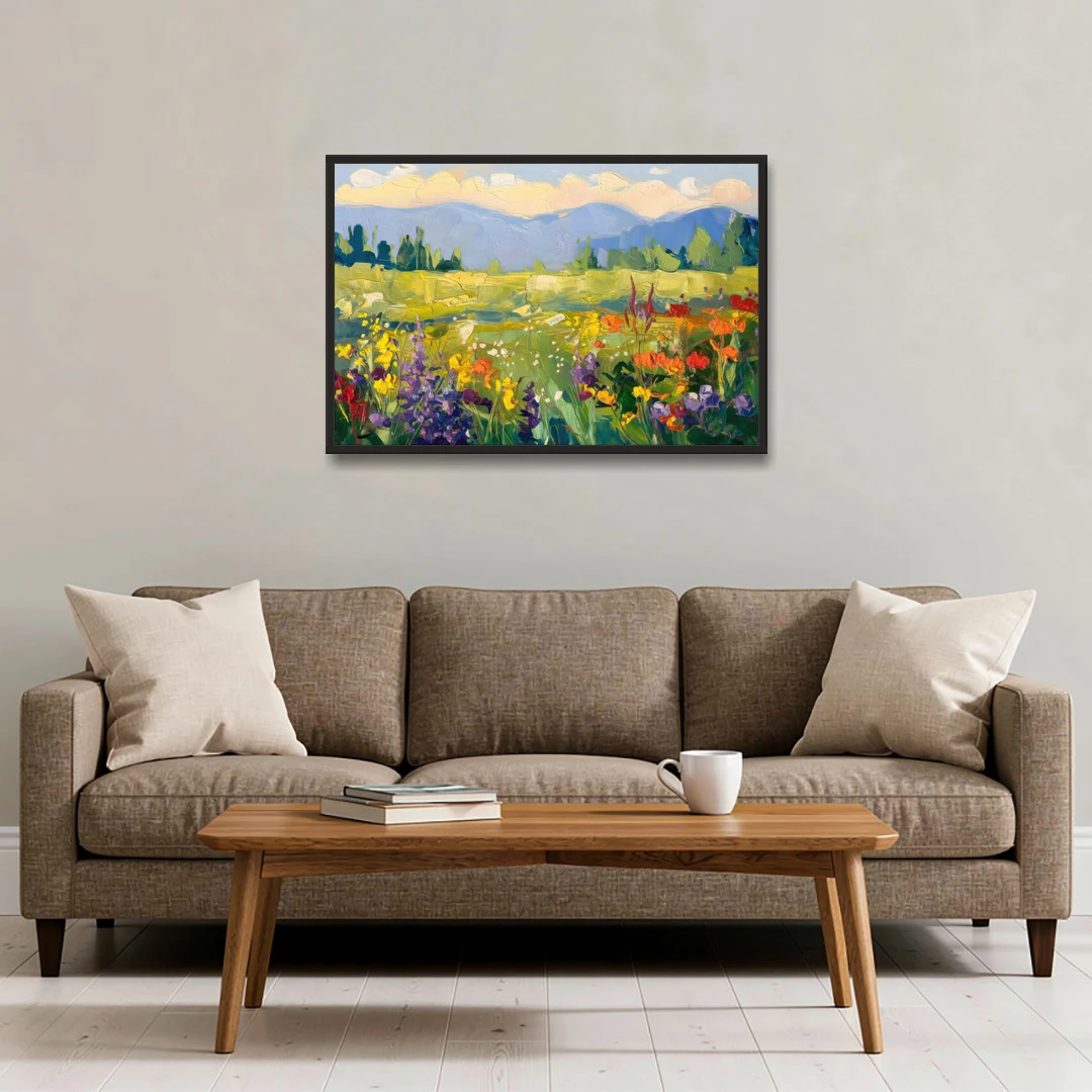 Breckenridge Summer Wildflowers - Black Framed Canvas Wall Art - Sofa - 36x24