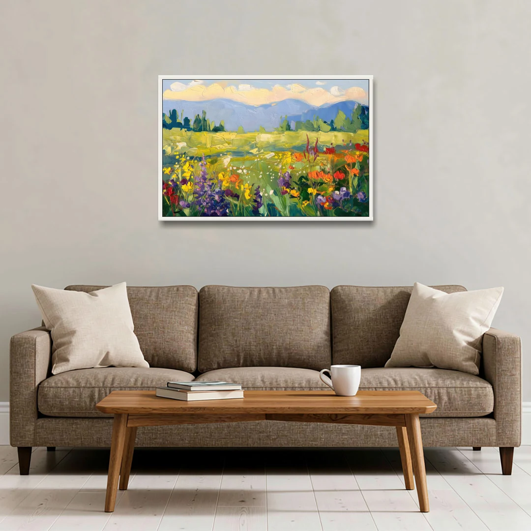 Breckenridge Summer Wildflowers - White Framed Canvas Wall Art - Sofa - 36x24