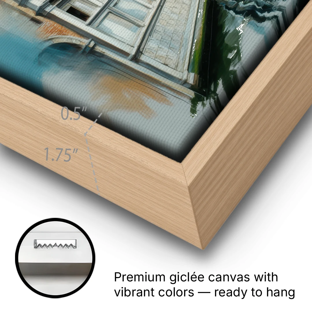 Bridge of Sighs Whisper - Oak Framed Canvas Wall Art - Gallery Wrap Corner