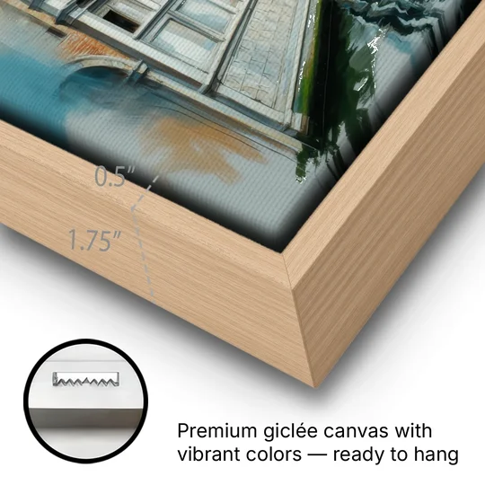 Bridge of Sighs Whisper - Oak Framed Canvas Wall Art - Gallery Wrap Corner