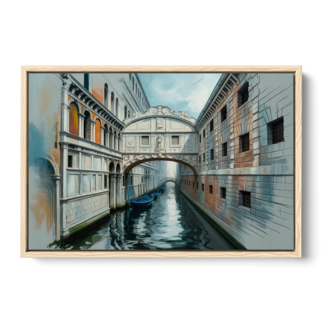 Bridge of Sighs Whisper - Oak Framed Canvas Wall Art - Front