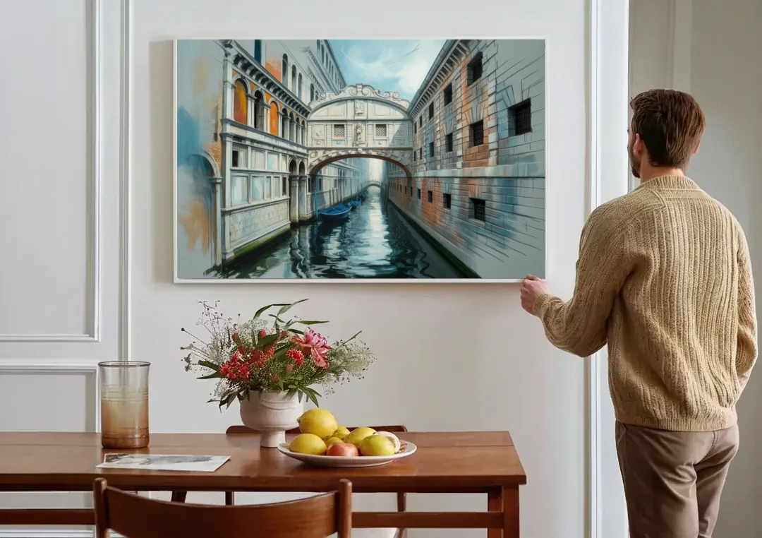 Bridge of Sighs Whisper canvas wall art above a dining table