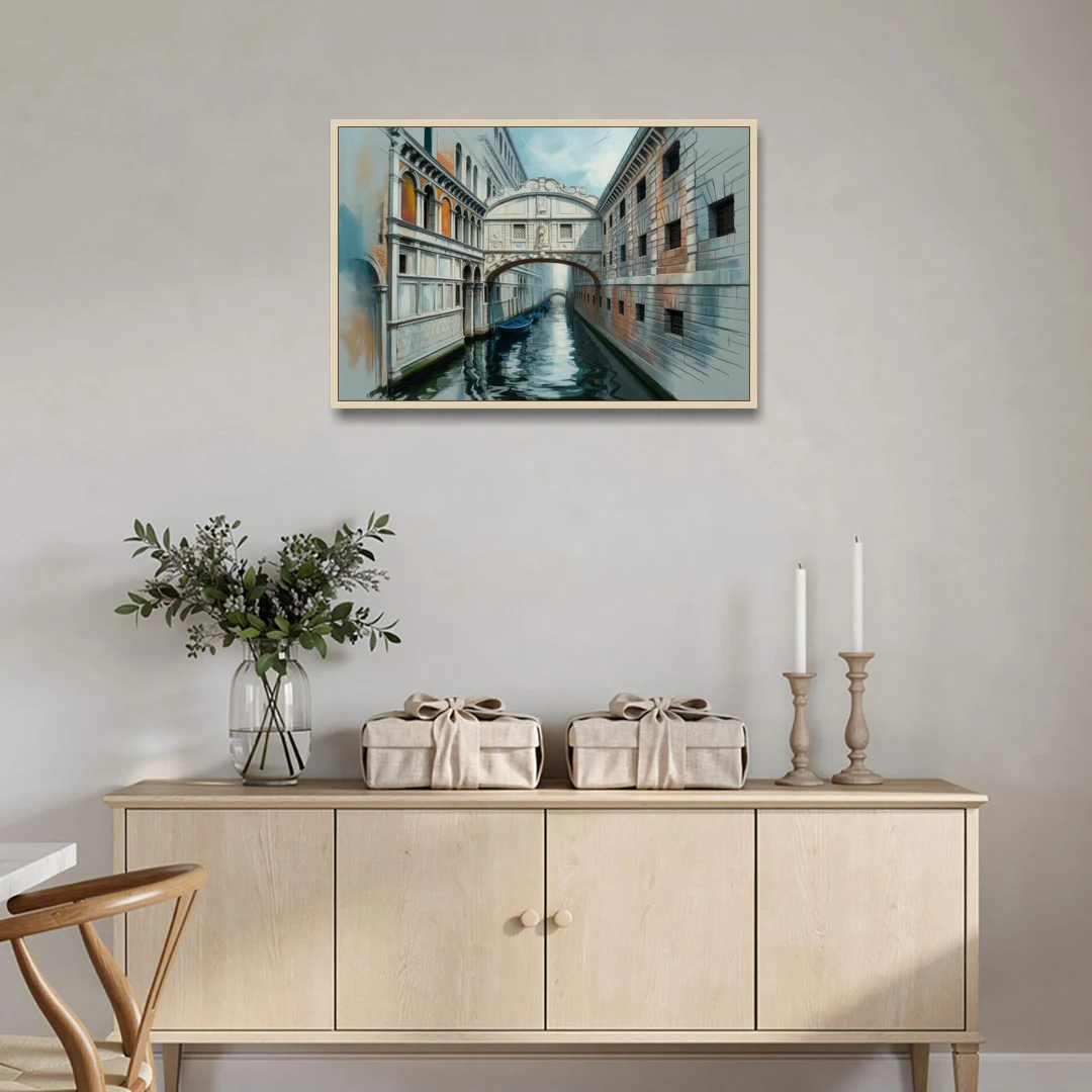 Bridge of Sighs Whisper - Oak Framed Canvas Wall Art - Coffee Table - 36x24