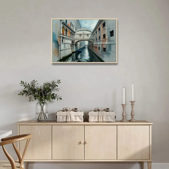 Bridge of Sighs Whisper - Oak Framed Canvas Wall Art - Coffee Table - 36x24