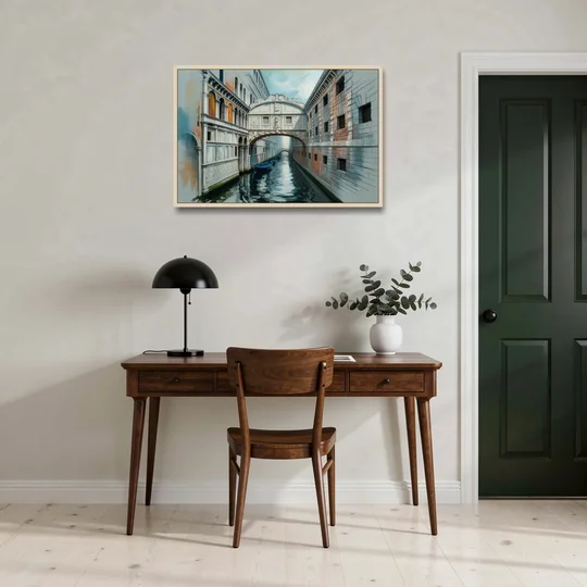Bridge of Sighs Whisper - Oak Framed Canvas Wall Art - Office - 36x24