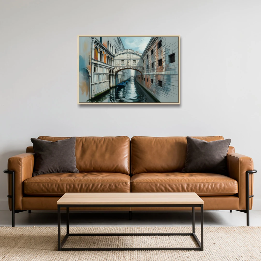 Bridge of Sighs Whisper - Oak Framed Canvas Wall Art - Sofa - 36x24